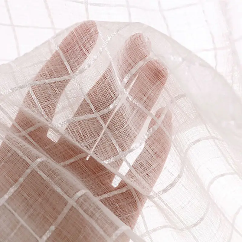 Кофейная клетчатая сетчатая кухонная занавеска драпировки прозрачная ткань