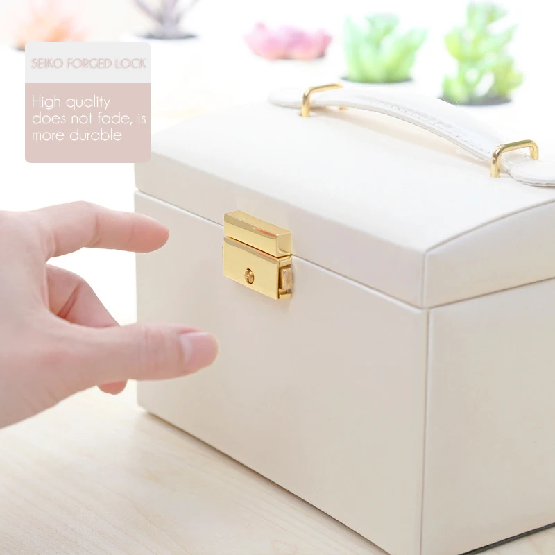 Шкатулка для ювелирных украшений женщин кожаный 3-уровневый органайзер хранения