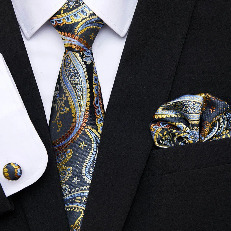 

Men Tie Gold Paisley 100% Silk Tie Jacquard Party Wedding Woven Fashion Designers Cortabats Gravatas