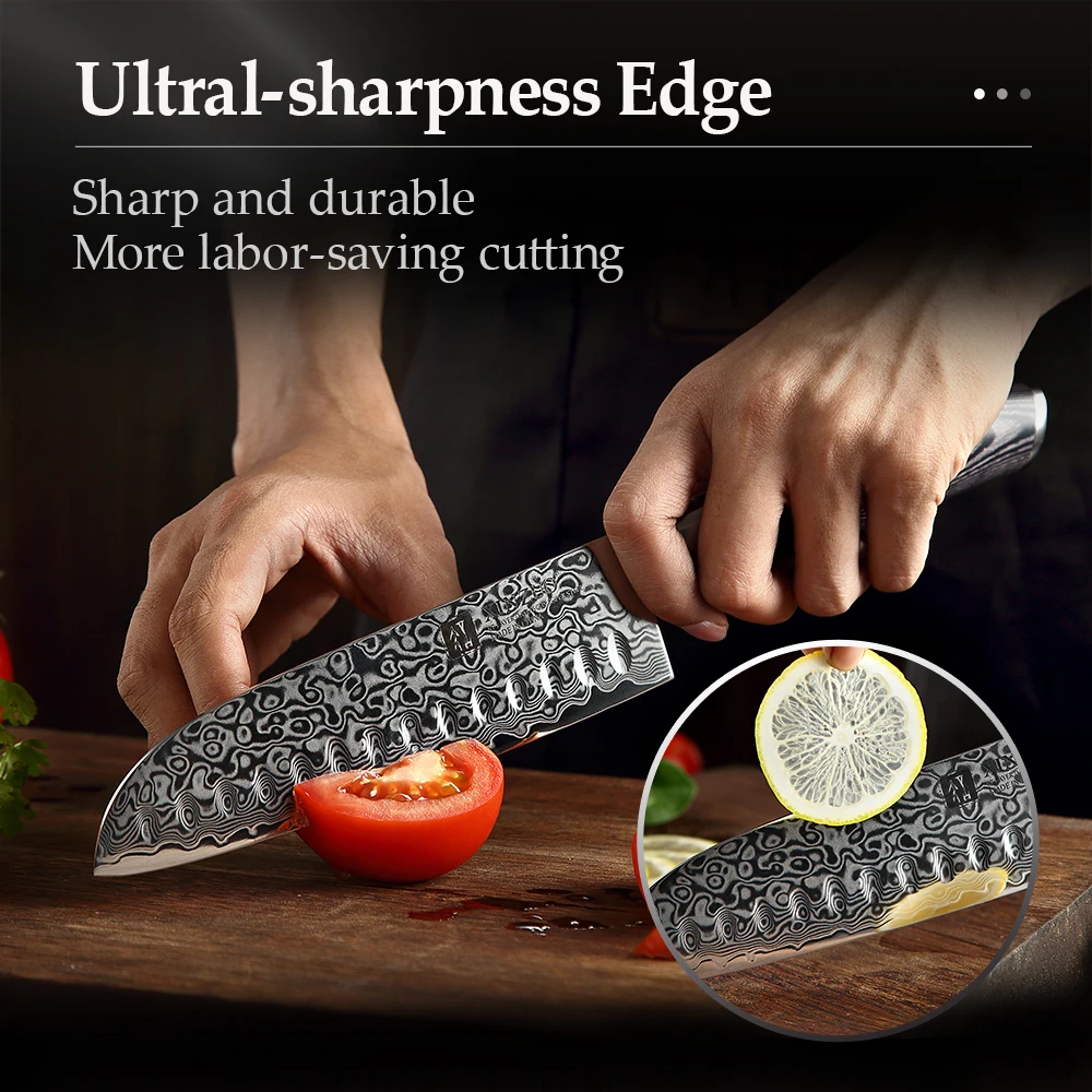 Японские ножи шеф-повара XINZUO острые кухонные из дамасской стали сантоку