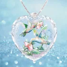 Ожерелье с подвеской в форме сердца из хрустального стекла, цветка, колибри, Женское Ожерелье, металлические аксессуары, бижутерия для вечеринки, подарки для девочек