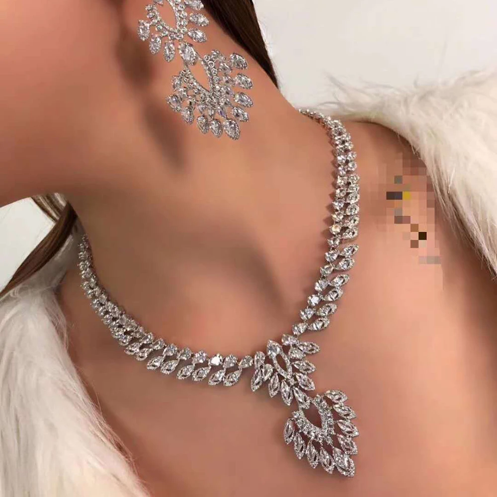 HIBRIDE роскошное женское ожерелье, сережки, наборы AAA кубического циркония, украшения для помолвки, подарок, вечерние аксессуары, N-85