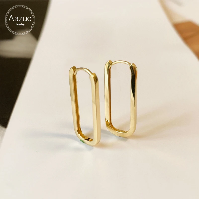 Женские серьги-гвоздики из 18-каратного желтого золота Aazuo в форме прямоугольной