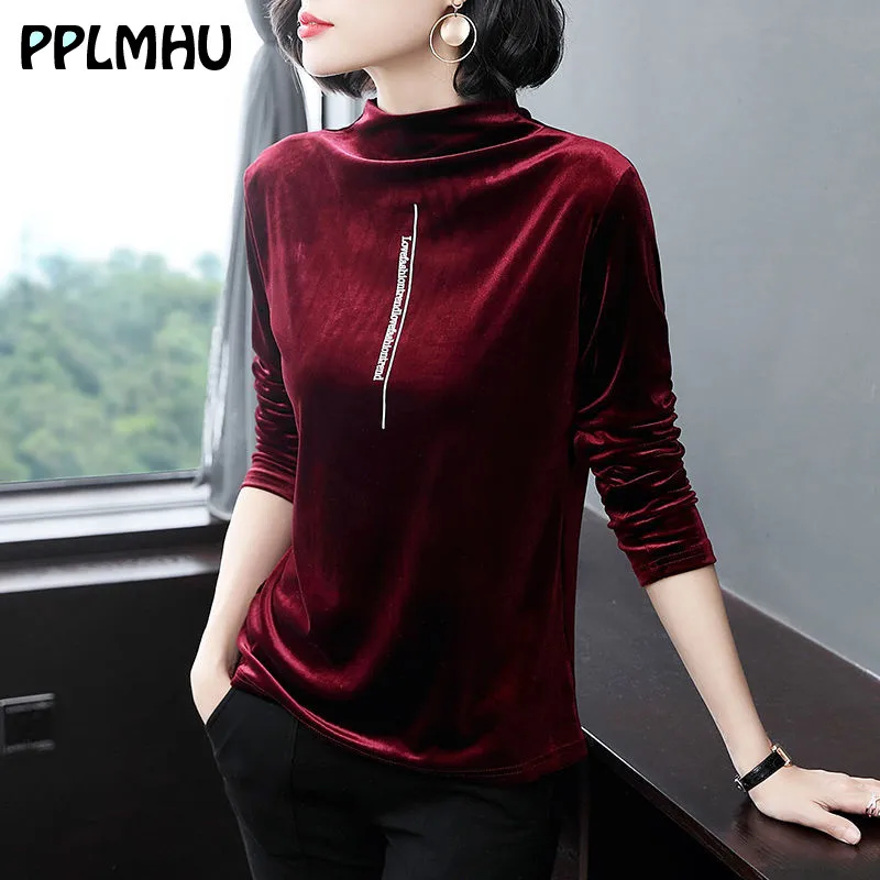 Весна базовая с высоким плотно облегающим шею воротником Облегающие бархатные