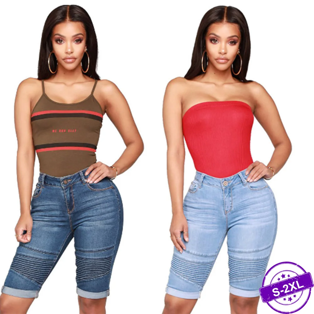 

New Sexy Fashion Women Ladies Denim Skinny Shorts High Waist Stretch Bodycon Jeans Slim Shorts Knee Length Stretch Short Jeans