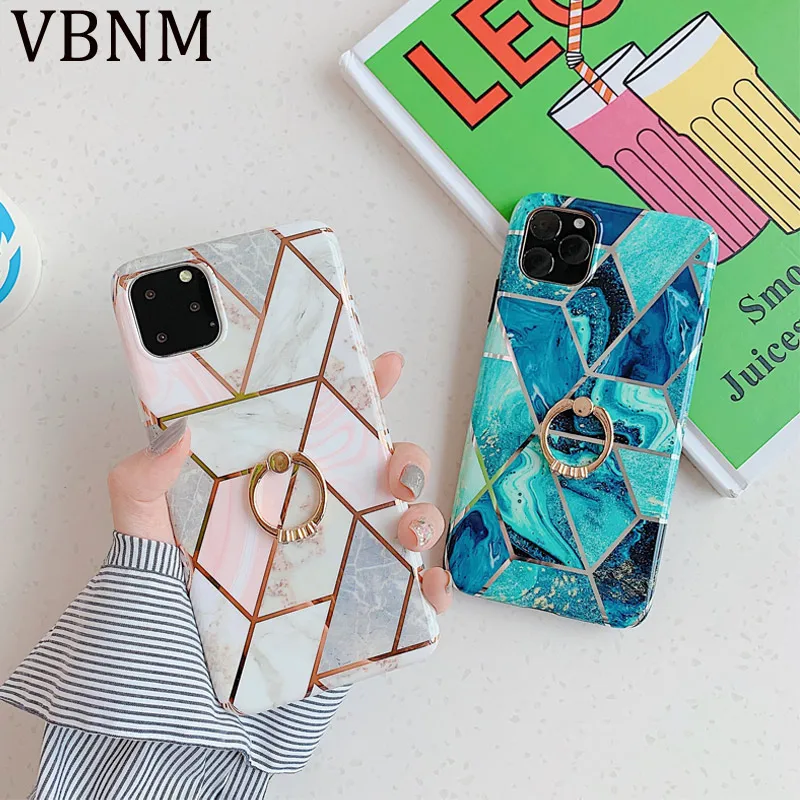 Геометрический мраморный чехол подставка для телефона iPhone 11 Pro Max силиконовый XR X