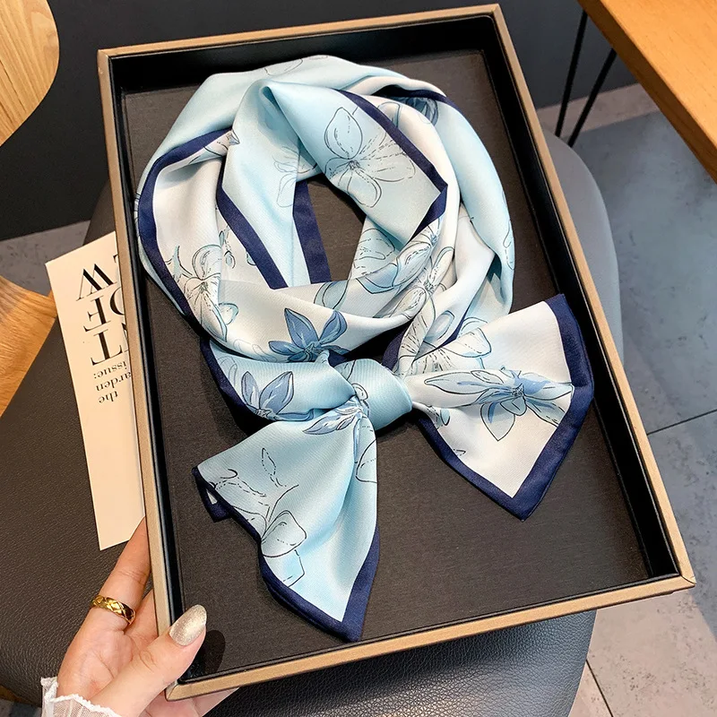 Женский длинный шелковый шарф с принтом элегантный шейный платок лентой для