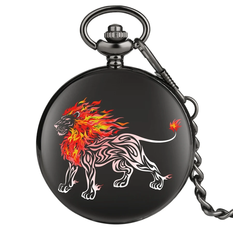 Карманные часы для мужчин и женщин с римскими цифрами объемными пламенем тигром