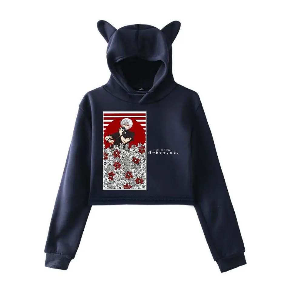 

Japanese Anime Tokyo Ghoul Crop Hoodie Kaneki Ken Printed Cropped Sweatshirt Women Cat Ear Hoodie Girls Pullover Hoodies XXS-XXL