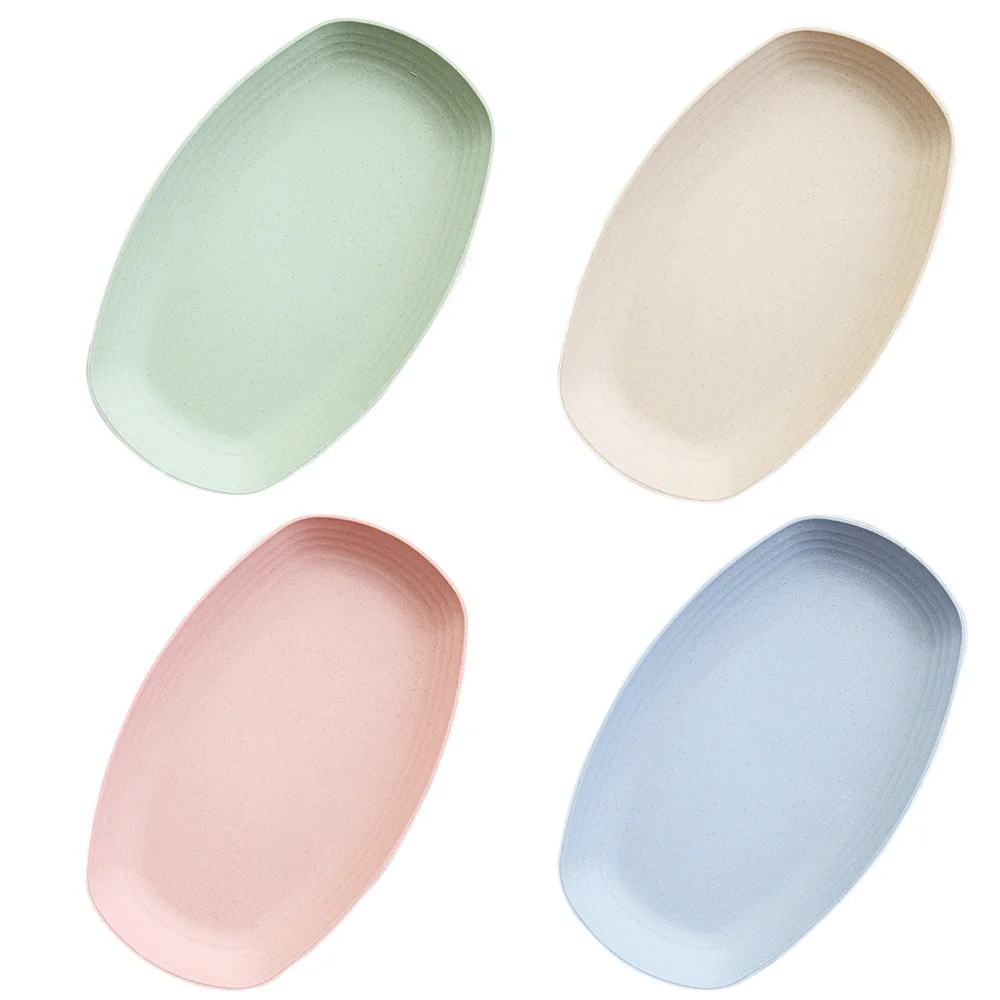 

4pcs Wheat Straw Reusable and Lightweight Food Storage Plates (Random Color)