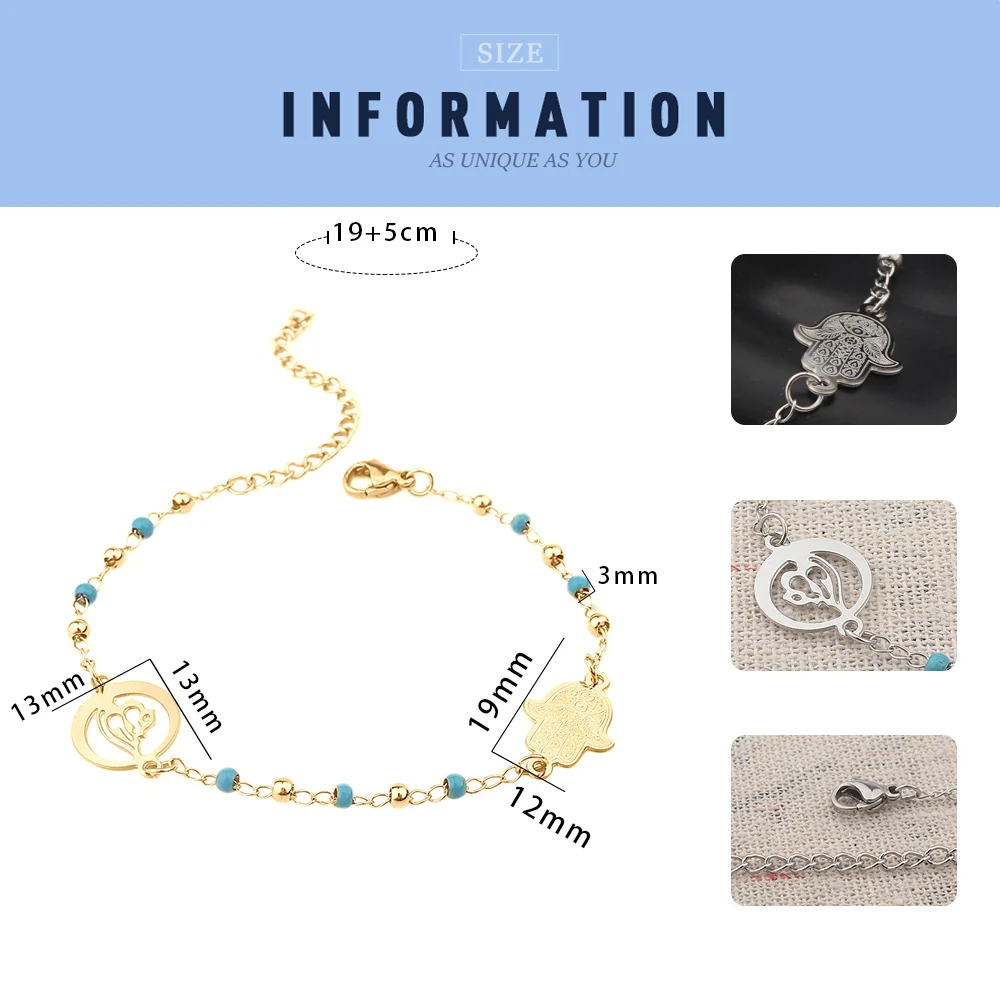 Мусульманский браслет с шармами Хамса из нержавеющей стали FINE4U B229 разноцветные