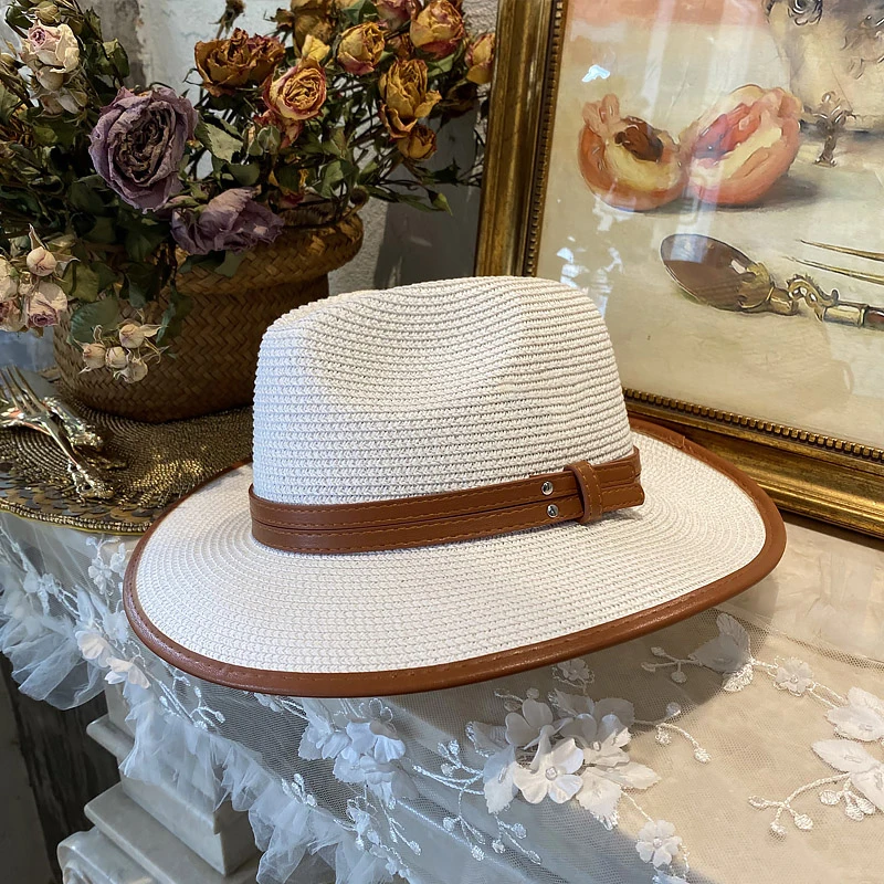 

APRIL HALF Panama Hat Summer Sun Hats For Women Men Beach Straw Hat Fashion UV Sun Protection Travel Cap Wide Brim Floppy 2021
