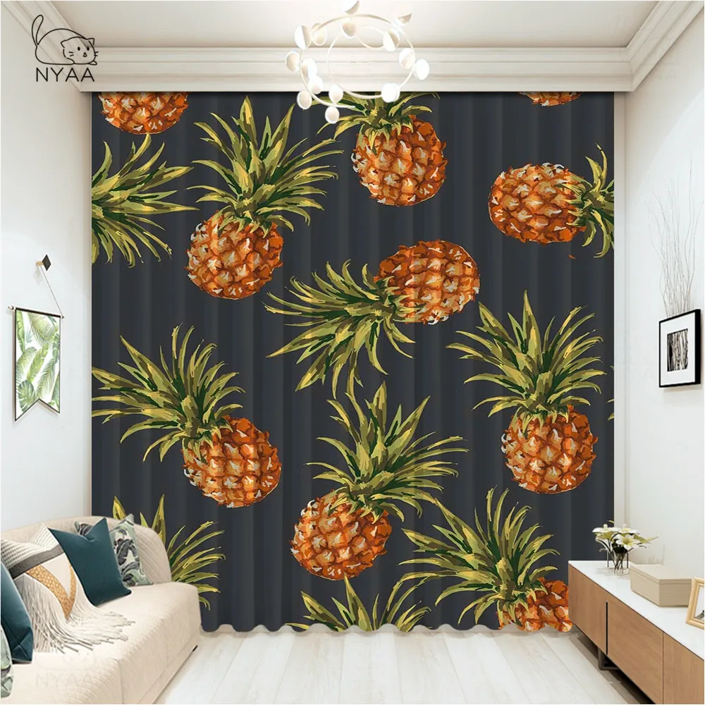 

Cartoon Tropical Pineapple Curtains In The Room Cafe Curtain For Kitchen French Curtains For Living Room Luxury Micro Shading