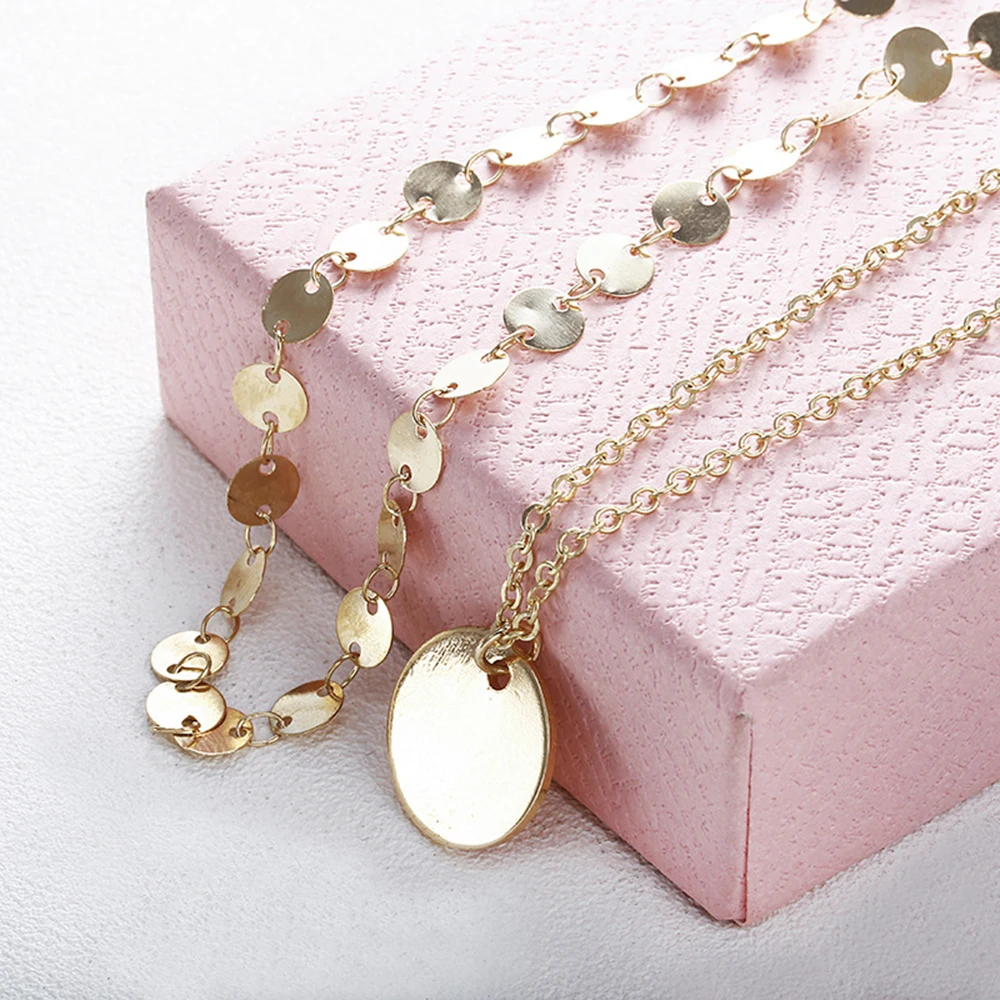 

Laramoi Simple Sequined Clavicle Chain Necklaces Women Bohemian Multi-layer Coin Necklace Set Birthday Anniversary Jewelry Gift