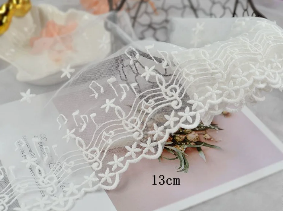 1 м/лот ширина 13 см изящные белые ноты Кружевная аппликация отделка Лента вышитая