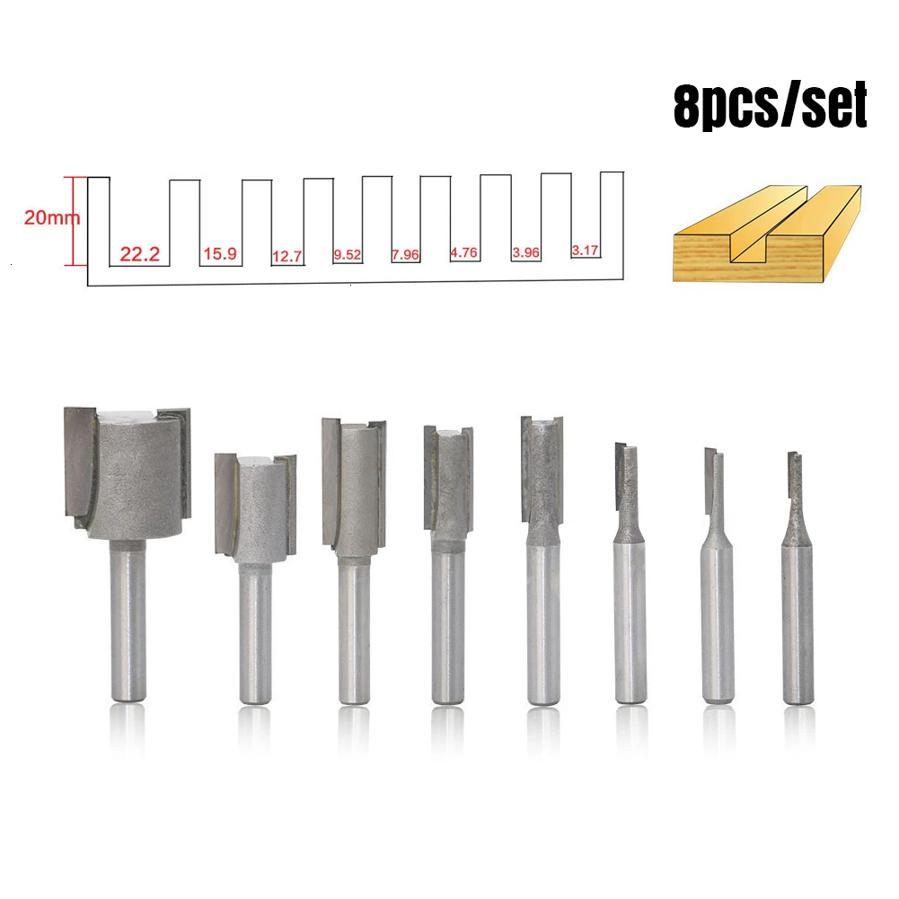 8 шт. хвостовик древесины фрезы Фрезы прямой концевой триммер очистки заподлицо