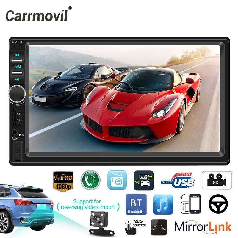 Carrmovil 7 дюймов Авторадио Зеркало Ссылка 2 Din автомобильное радио Bluetooth Мультимедиа