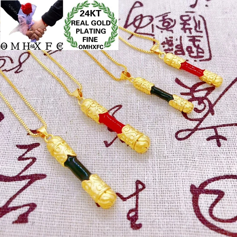 

OMHXFC оптовая продажа YM104 Европейская мода прекрасные влюбленные пара вечерние подарок на день рождения свадьба Золотой Cudgel 24KT золотой кулон ...