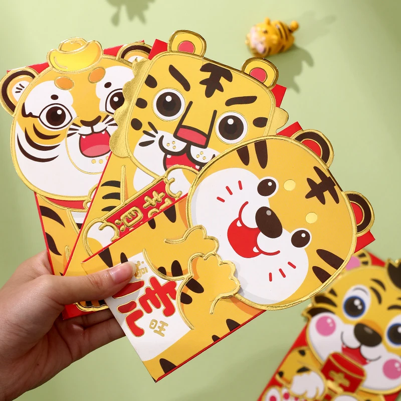 

6pcs 2022 Chinese Spring Festival Red Envelope Cute Red Lucky Packet For The Year Of Tiger Kids Gifts Random Pattern 16.8x 9cm