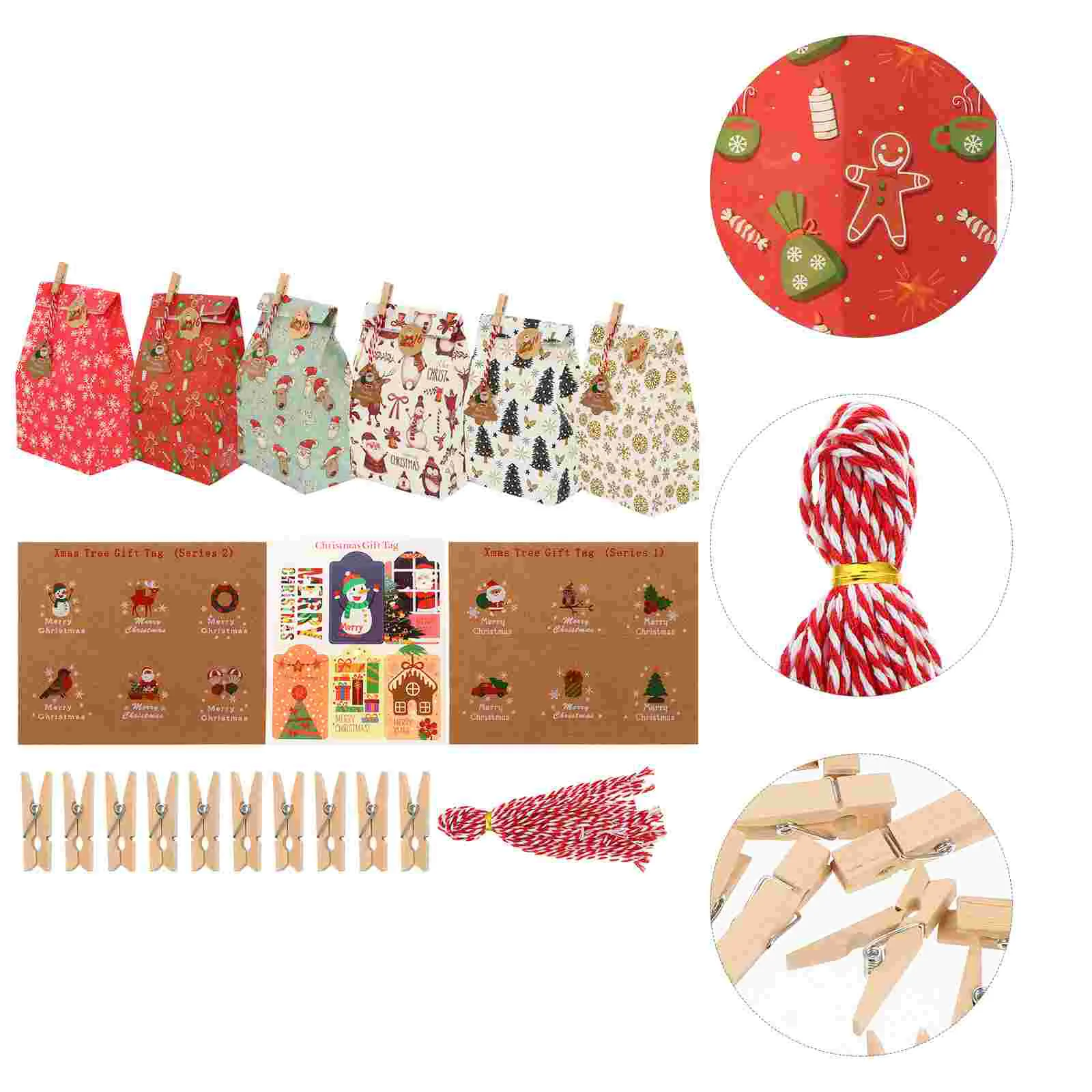 

1 Set Christmas 24 Days Calendars Bag Classic Christmas Gift Wrapping Bags
