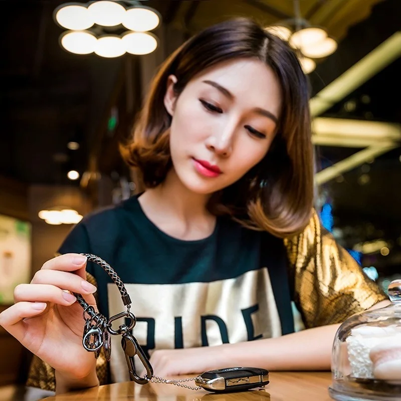 

Creative High-end Leather Multi-ring Keychain Braided Rope Keychain Pendant