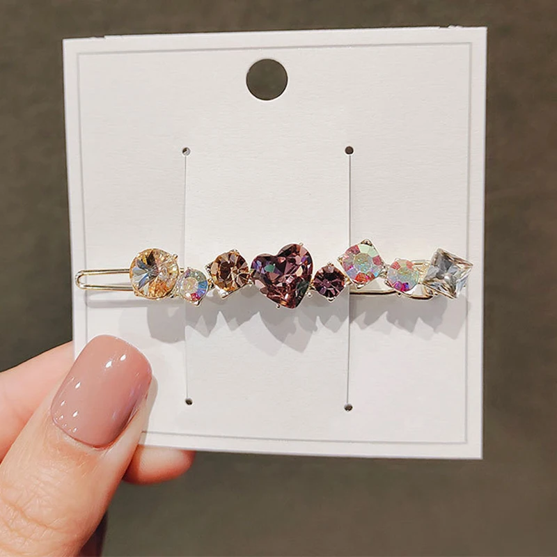 

Fashion Metal Love Heart Hair Clip Elegant Colorful Crystal Barrette for Women Girls Sweet Hairpins Barrettes Hair Accessories