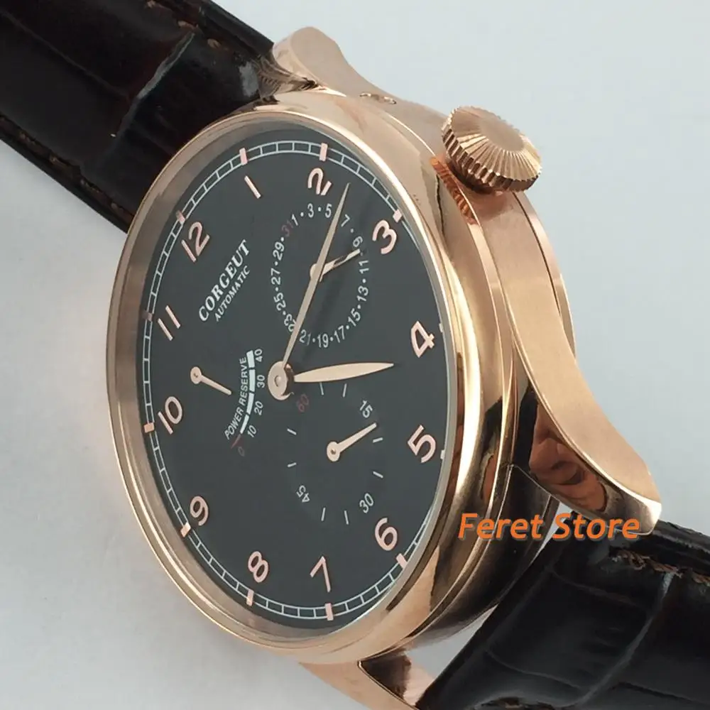 Corgeut новинка 42 мм розовое золото чехол сапфировое стекло черный циферблат дата