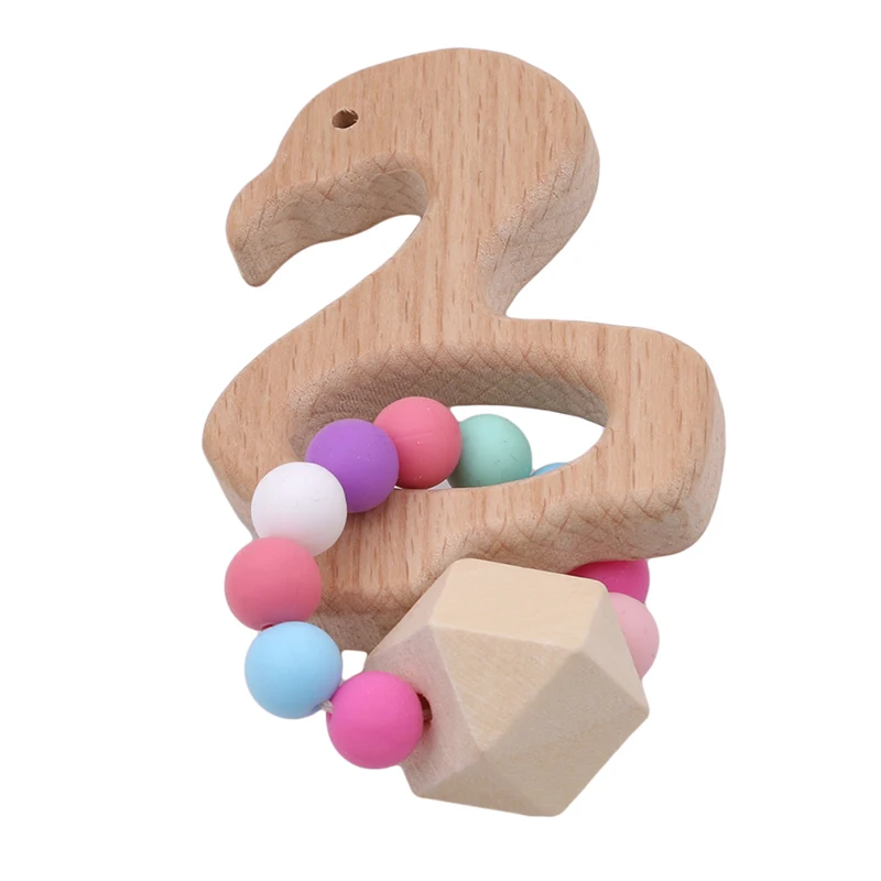 

1PC Silicone+Wooden Teether Chewable Silicone Pendants Safe And Natual Baby Toy Baby Teether