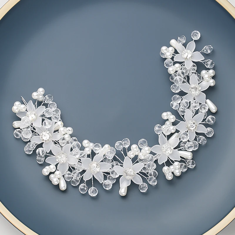 Женская свадебная тиара обруч для волос с бусинами и кристаллами серебристого