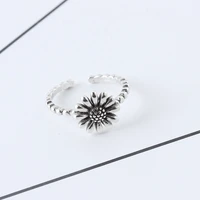 japan open size small narrow silver chrysanthemum rings adjustable simple yellow daisy flower finger ring for women gift