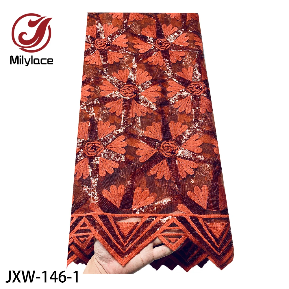 

New French Lace Fabric Flower Embroidery African Tulle Laces with Beads and Sequins Fashion Nigerian Lace Fabric JXW-146