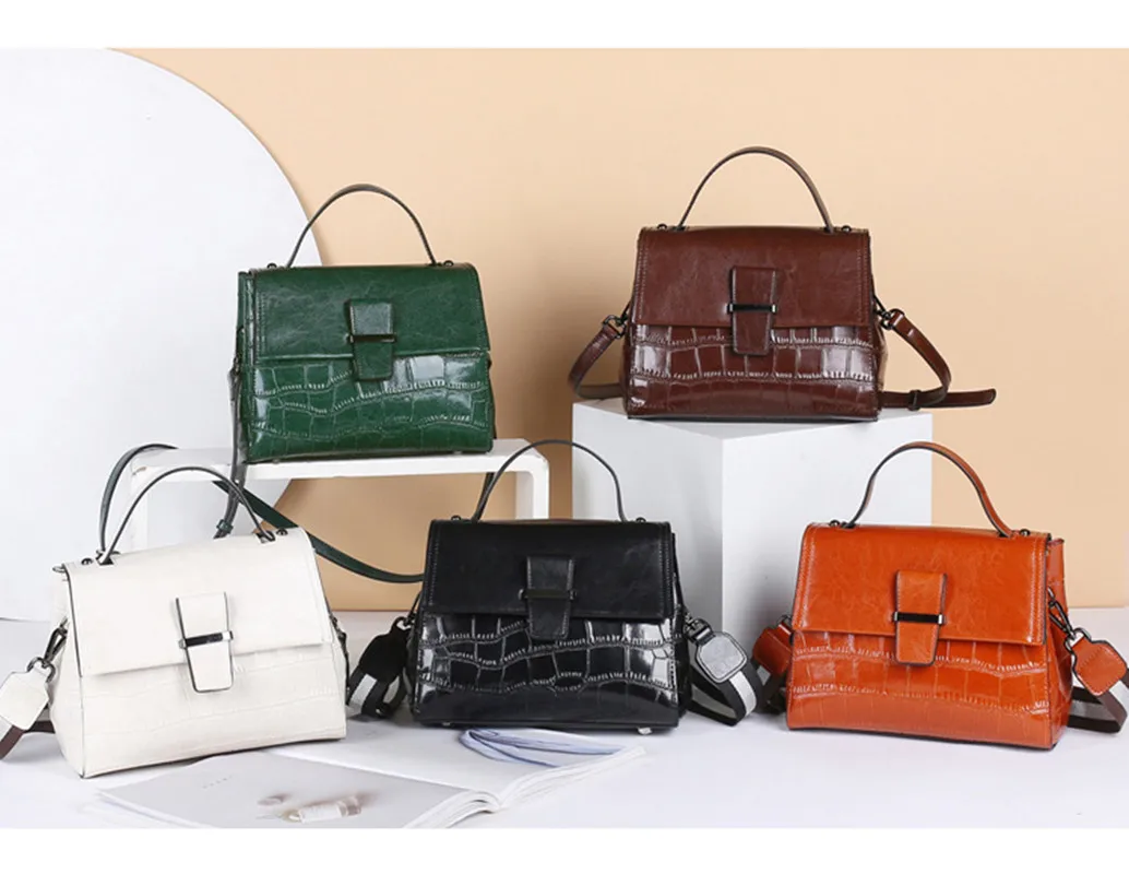 Ladies Handbag Genuine Leather Bag Female Flip Top Shoulder Messenger Bag High Quality Handbag Vintage Postman Handbag