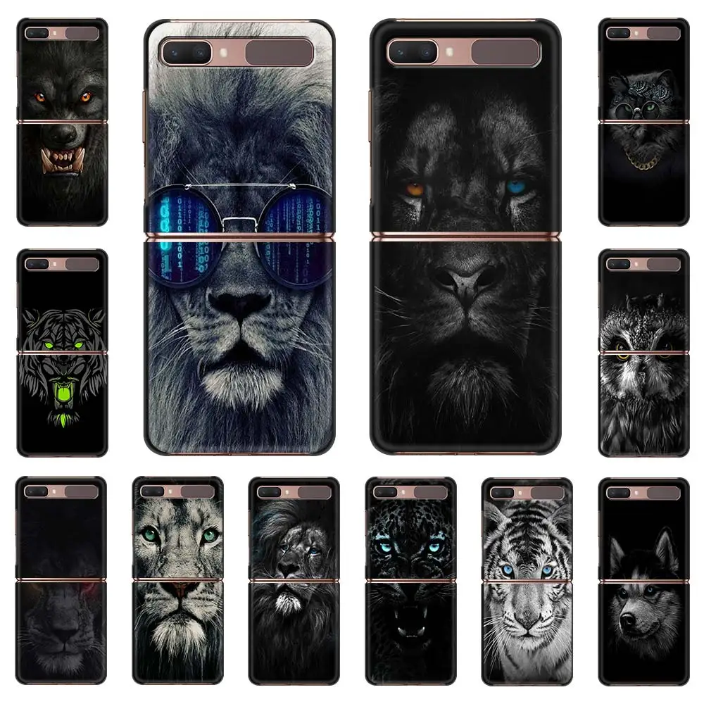 

Phone Case For Samsung Galaxy Z Flip Fold Hard PC Cover For Galaxy ZFlip 5G Mobile Bag Back Shell Animal Lion Wolf Tiger Cute