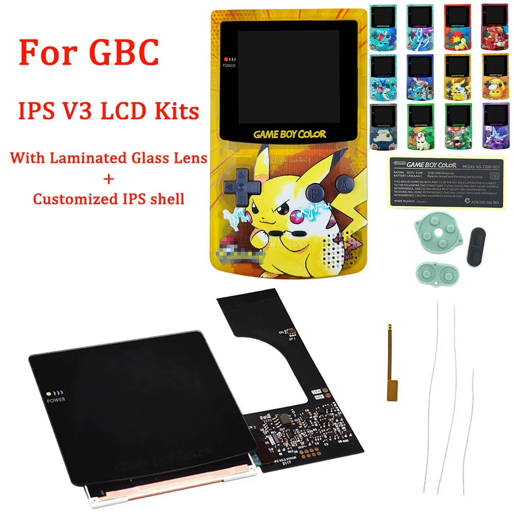 

2021 New 1:1 Black Laminated LCD Kits for GBC high light backlight LCD Screen kits with Customized IPS Housing Shell sets