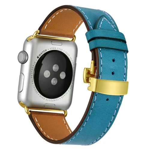 Gold buckle Кожаный ремешок для Apple watch band 4 44 мм 40 мм correa iwatch 5 4 3 2 ремешок 42 мм 38 мм Пряжка бабочка Apple watch 4 аксессуары - Цвет ремешка: Gold buckle