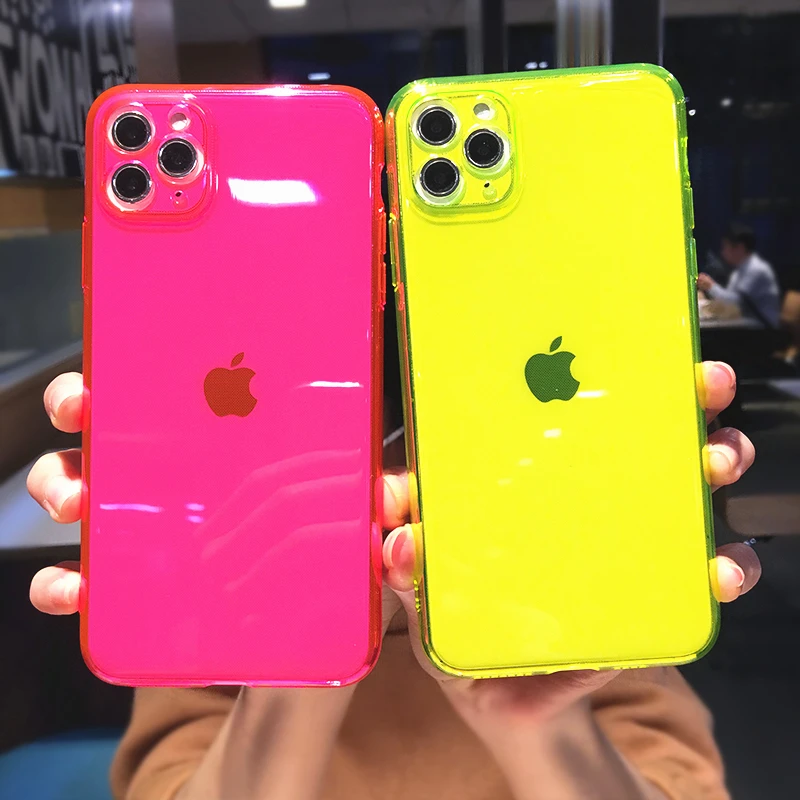 

Модный флуоресцентный однотонный чехол для телефона iPhone 13 Pro Max 12 Mini 11 XR X XS 7 8 Plus SE 2020, мягкий прозрачный чехол из ТПУ