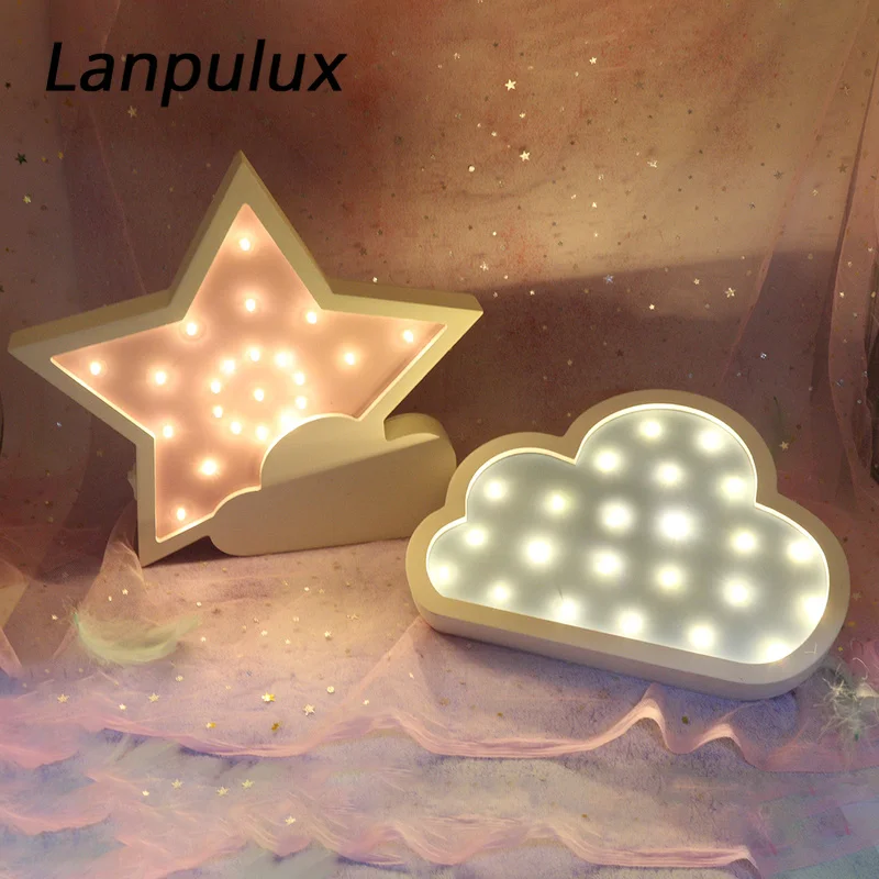Lanpulux, деревянный ночной Светильник с Лунной звездой, украшение для дома, настенный подвесной светильник, детский светодиодный светильник с мультяшным рисунком