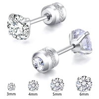 1 pair 3 6mm stud earrings set hypoallergenic double round cubic zirconia stainless steel cz girls high quality women earrings