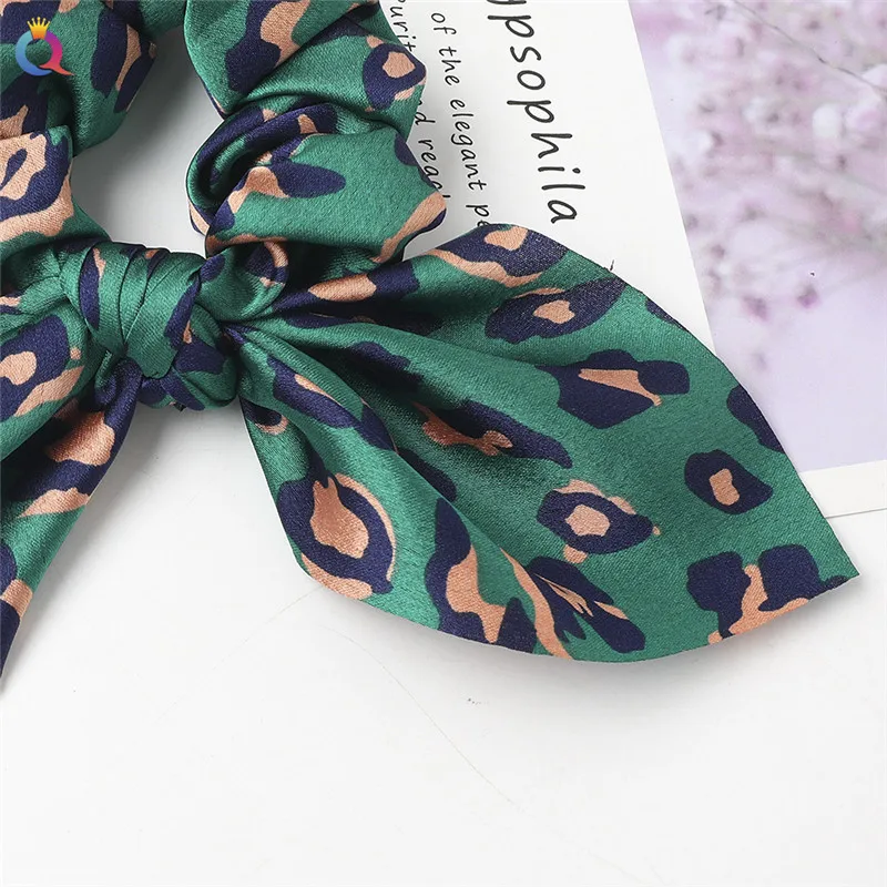 Креативные атласные резинки для волос леопардовые узкие с кроличьими ушками