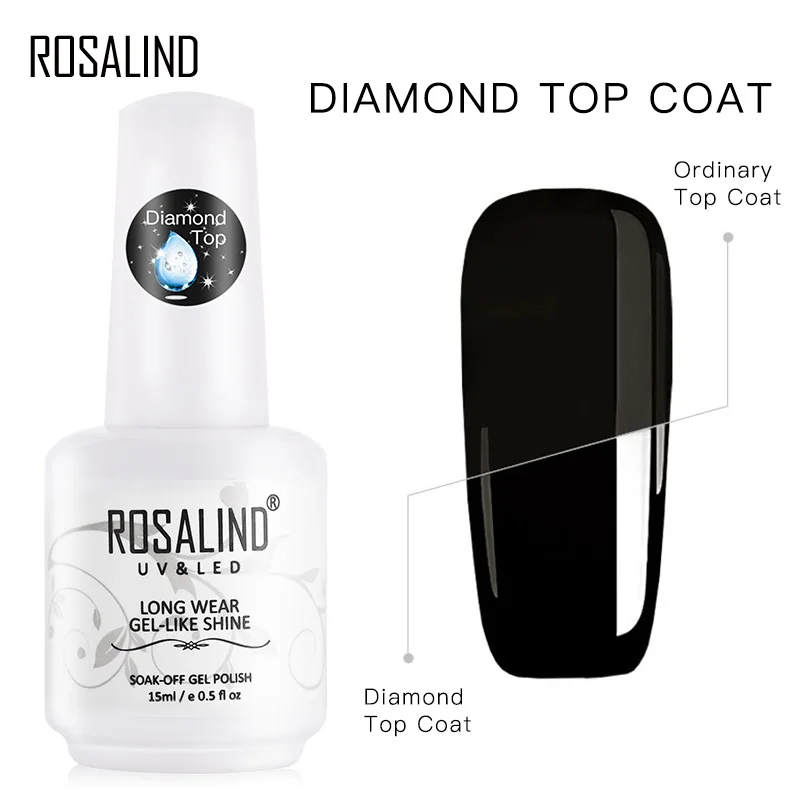 Топовое покрытие ROSALIND для ногтей Алмазный прозрачный отмачиваемый УФ гель