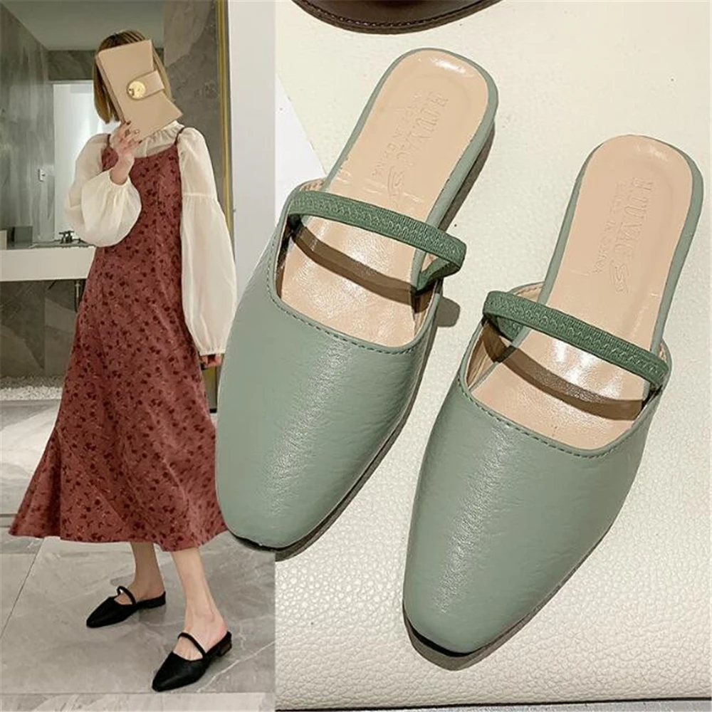 Women Sandals Sexy Low Heel Soft Leather Square Pumps Pointed Toe Scrub Summer Slingback Girl y1033 | Обувь