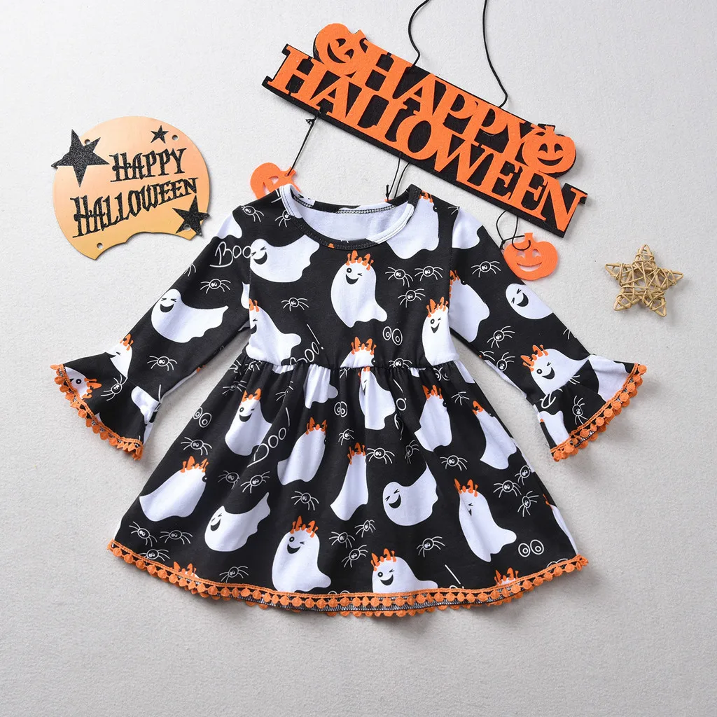 Girl Dress Toddler Kids Baby Formal Halloween Ghost Print Princess Party Outfits Girls Fashion Winter Leisure | Детская одежда и