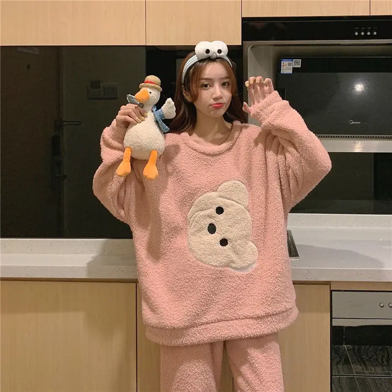 

Autumn and Winter New Small Cashmere Pajamas Women Thickened Warmth Student Cute Sweet Suit Cute Pajamas Women