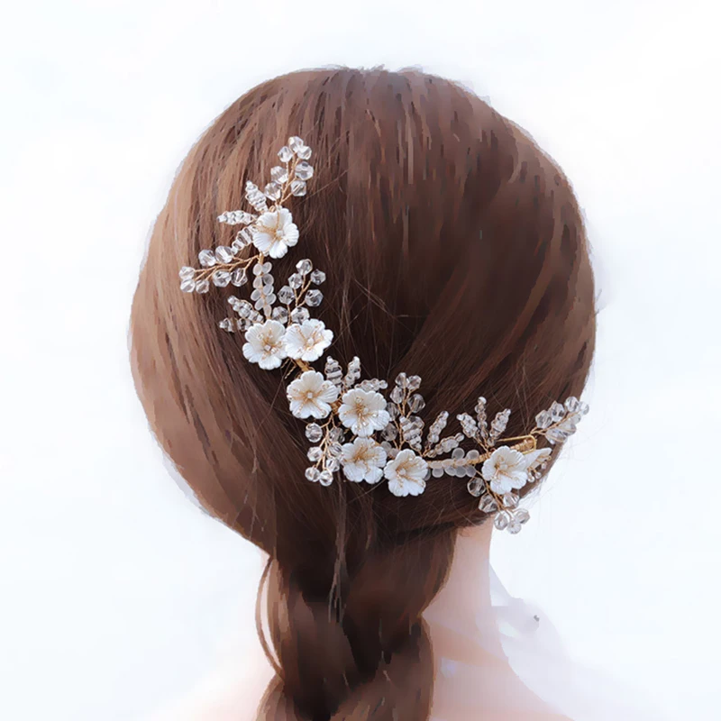 Женская заколка гребешок Miallo Золотистая с цветком и кристаллами свадебный