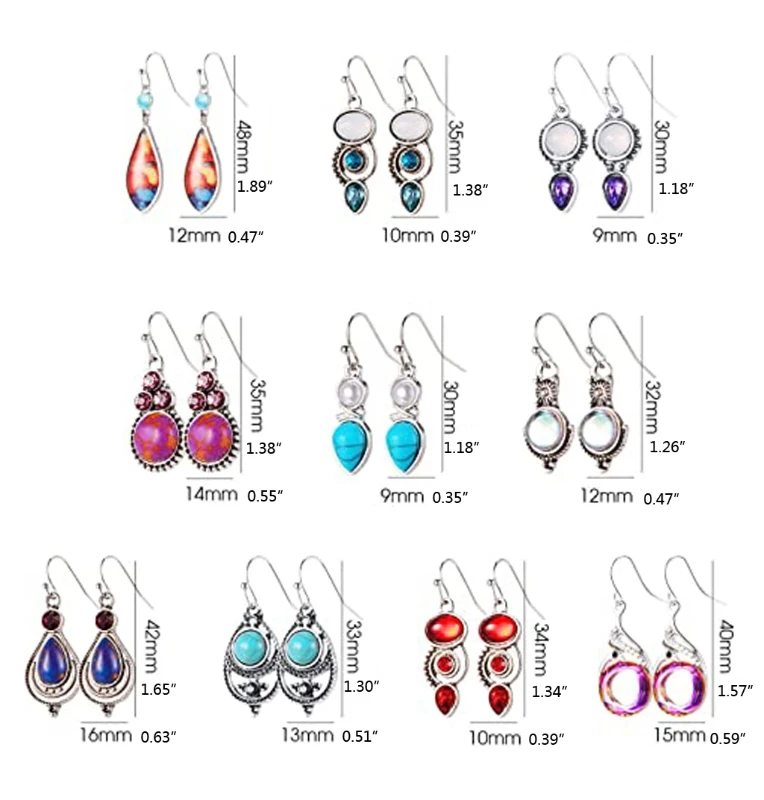 

16 Pairs Teardrop Crystal Drop Dangle Earrings for Women Multicolor Boho Hoop Earrings Colorful Hook Dangle Earrings Kit