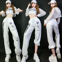 hip hop costumes white mesh top pants adults street dance clothing jazz stage wear modern performance rave outfit lady dnv12343