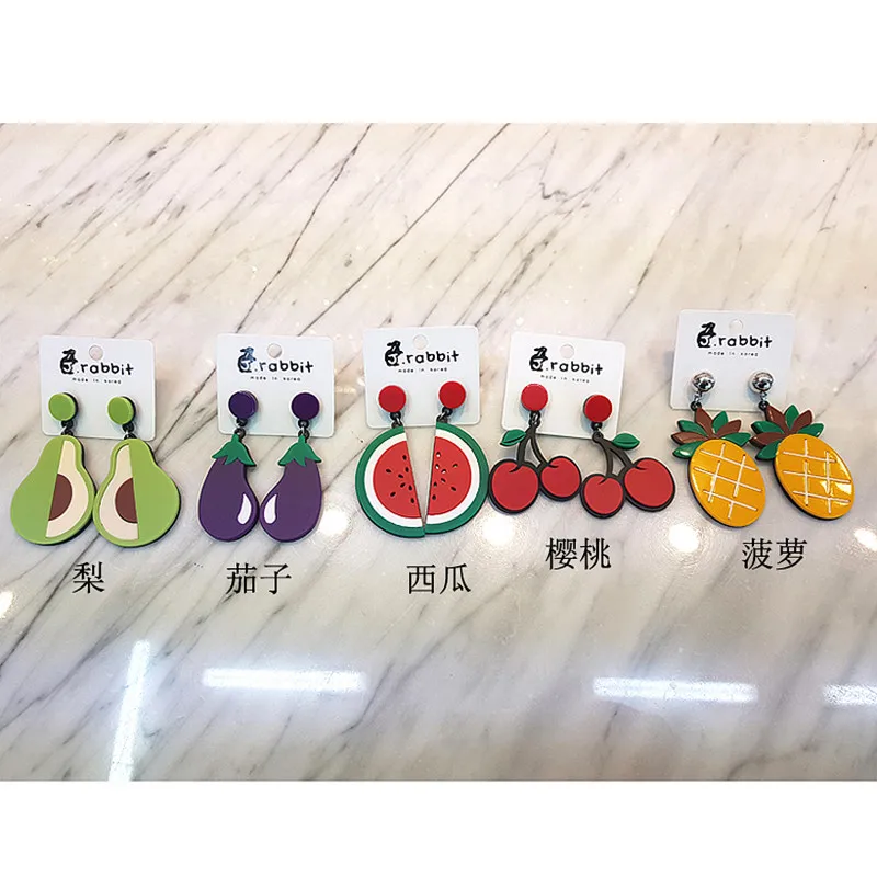 Модные летние акриловые большие серьги с фруктами и баклажанами для женщин