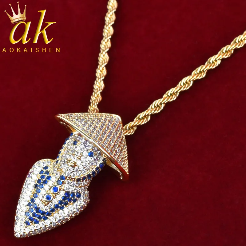 

Mortal Kombat Character Pendant Gold plated hip jewelry Iced Out Cuban Zircon Hip Hop Necklace