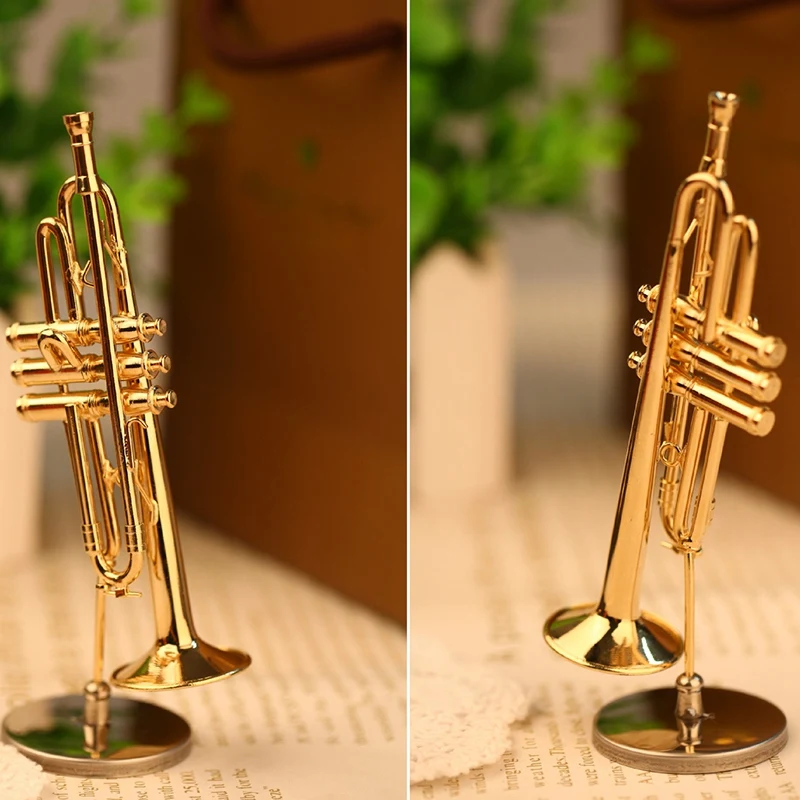 

Miniature Trumpet Model with Stand and Case,Mini Musical Instrument Model Ornaments Gift and Decoration