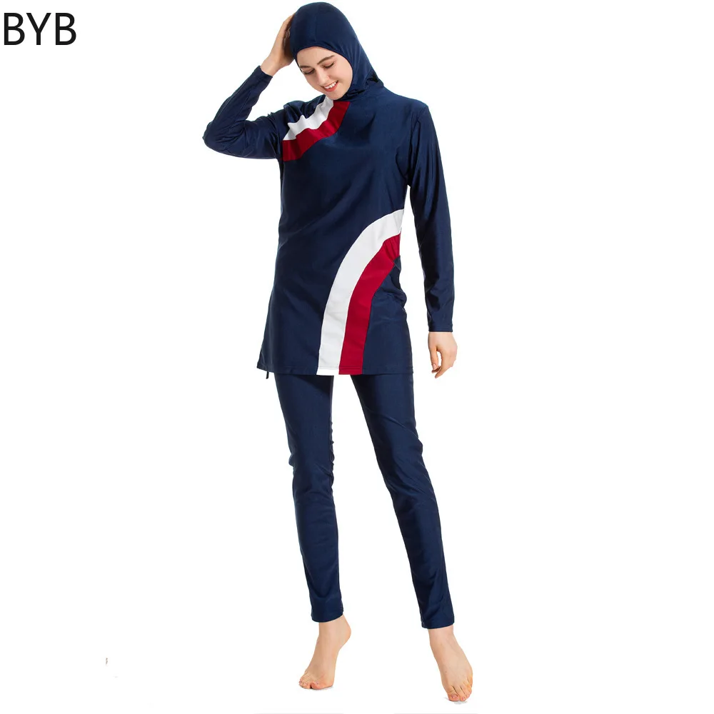 2020 New Muslim Swimwear Women Modest Patchwork Full Cover Short Sleeve Swimsuit Islamic Hijab Islam Burkinis Wear S-6XL |